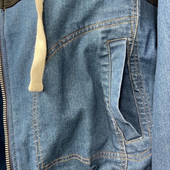 Blue NEW Denim Jean Hoodie Jacket zipper LABIJOU-Sz S Heather Black over size - Picture 7 of 13